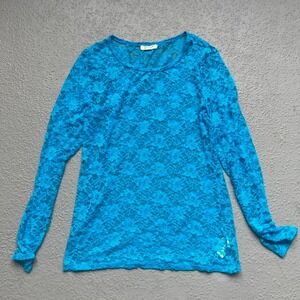 Energie Blue Floral Lace Long Sleeve Top Junior Size XL